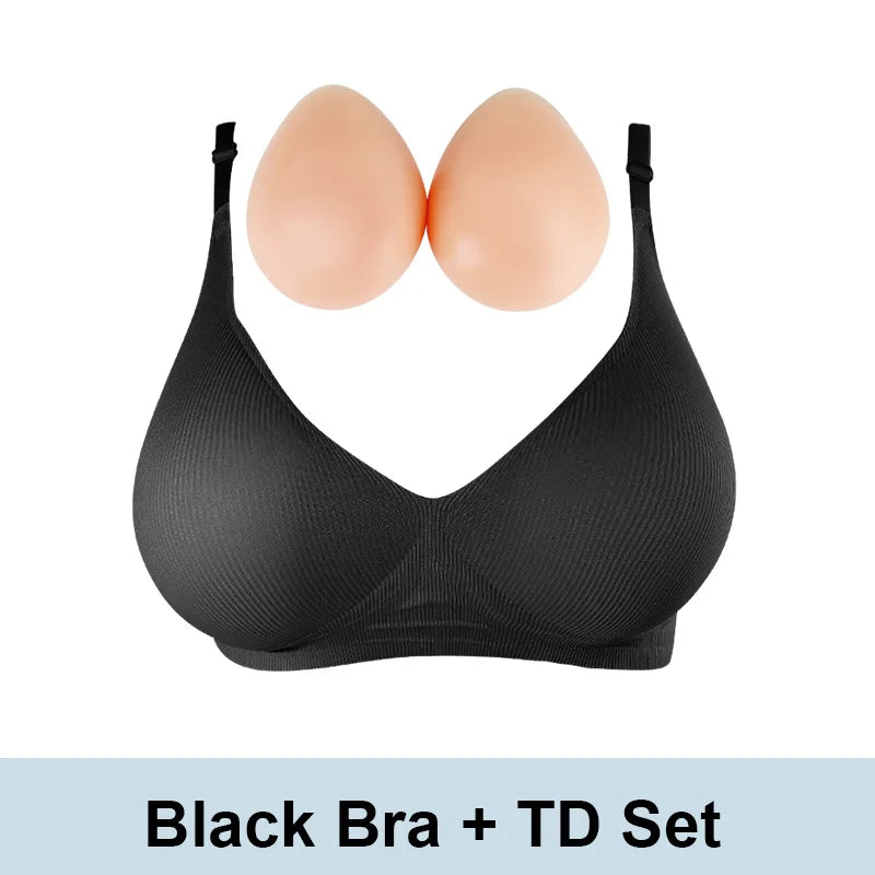 Silicone Breast Mastectomy Bra with Breast Prosthesis Wireless Post-Surgery Pocket Bra for Breast Forms
