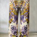 Men's Purple Yellow Leopard Floral Mixed Print Wide Leg Pants Lightweight Loose Trousers For Festival Street Casual | SAMAG