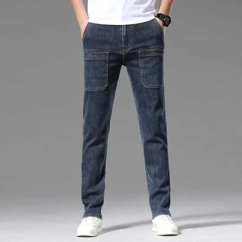 Korea Fashion Men Jeans Cargo Denim Pants Casual Blue | SAMAG