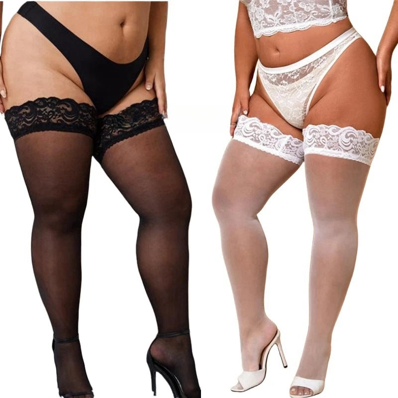 2026NEW Plus Large Size Black White Lace Thigh High Stockings Silicone Anti-slip Over The Knee Long Socks for Oversized Women XL