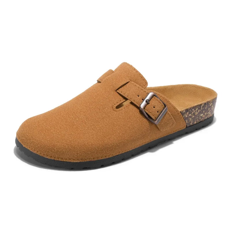 Mens Suede Cork Slippers Clogs Slip-on Leather Sandals Closed Toe Comfort Footbed Slides Slippers Summer Casual Shoes