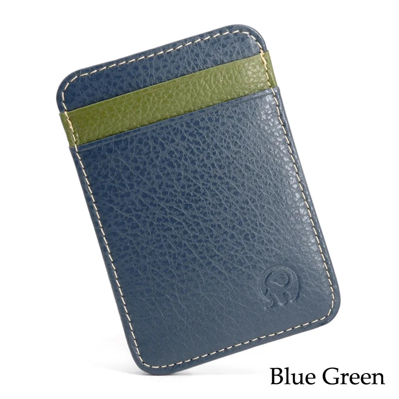 Fashion 100% Genuine Leather Thin Bank Credit Card Case Mini Card Wallet Men Bus Card Holder Cash Change Pack Business ID Pocket