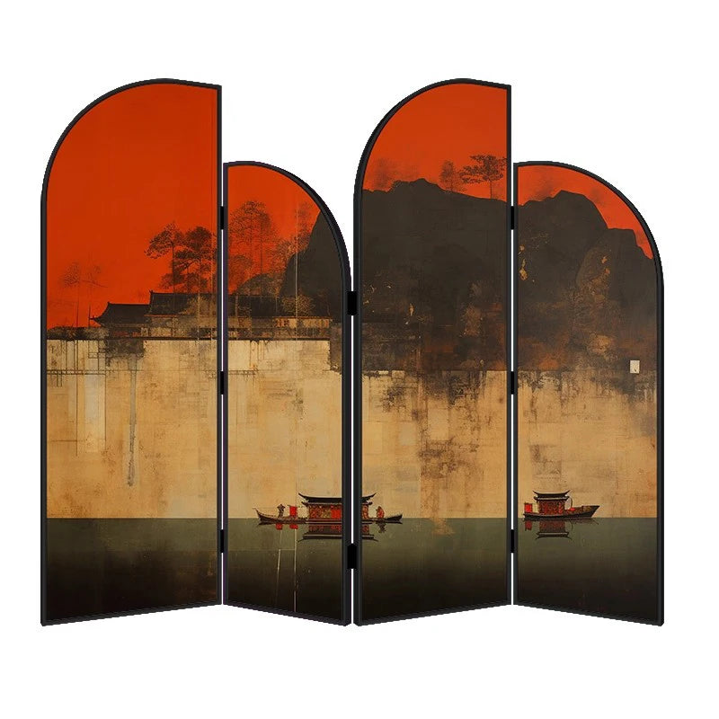Traditional hand-painted lacquer painting entrance living room folding mobile blocking screen partition