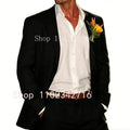Beige Linen Men Suits 2 Pieces Beach Wedding American Style Jacket with Pants Formal Groom Tuxedos Male Suits (Blazer+Pants)