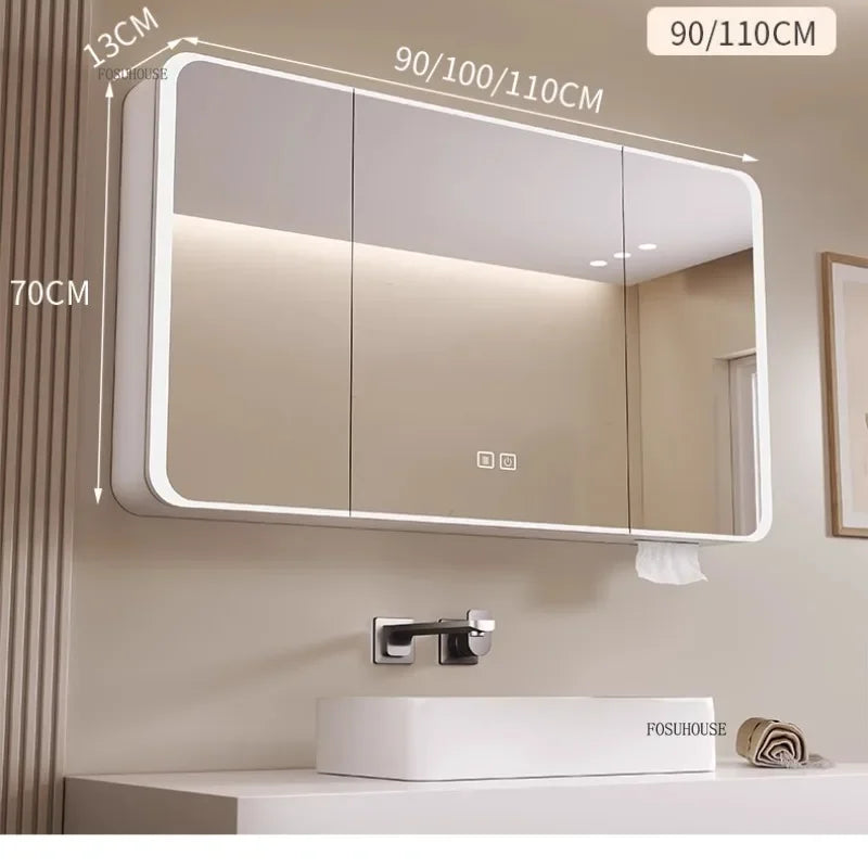 Minimalist Modern Arc-shaped Smart Bathroom Mirror Cabinets Home Furniture Wall-mounted Bathroom Mirror Cabinet with Lighting b