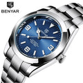 New BENYAR 41mm Men's Automatic Mechanical Watch Classic Blue Stainless Steel 50m Waterproof Luminous Male Business Wristwatch