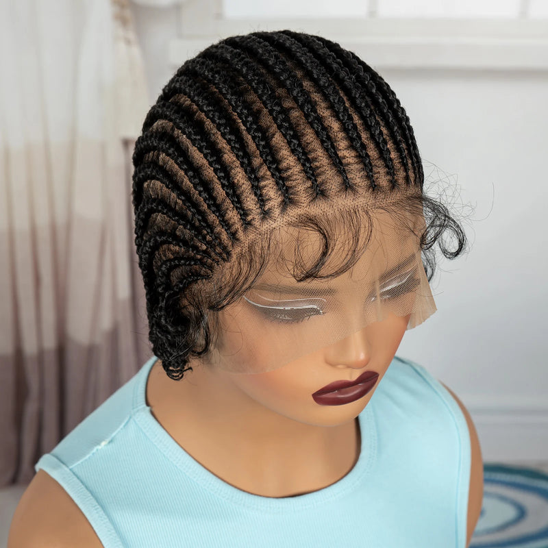 Short Ombre Cornrow Braided Bob Wig Synthetic Full Lace Braided Lace Wig with Baby Hair Knotless Handmade Braids Wigs for Women