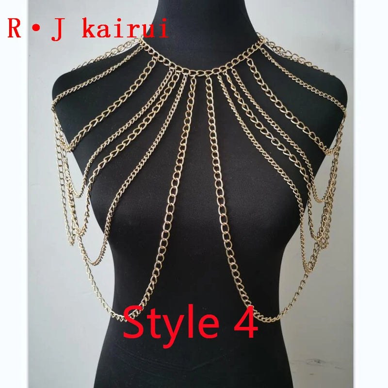 FREE SHIPPING STYLE A36 Gold Colour CHAIN DOUBLE SHOULDERS CHAIN JEWELRY 3 COLORS