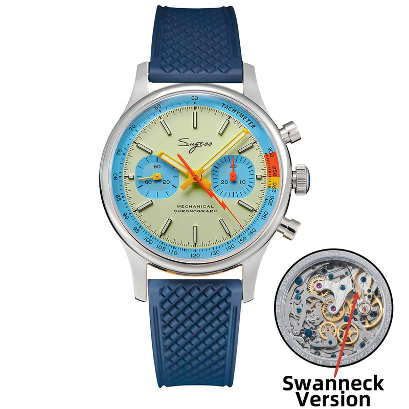 Sugess Pilot Watch with Seagull Movement Swanneck Wristwatch Mechanical Chronograph Sappire Crystal Military Limited Racing 1963