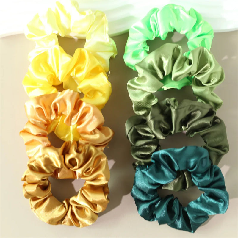 8Pcs/set Bright Color Silk Hair Scrunchies Women Y2K Solid Color Elastic Hair Bands Ponytail Holders Hair Rope Hair Accessories