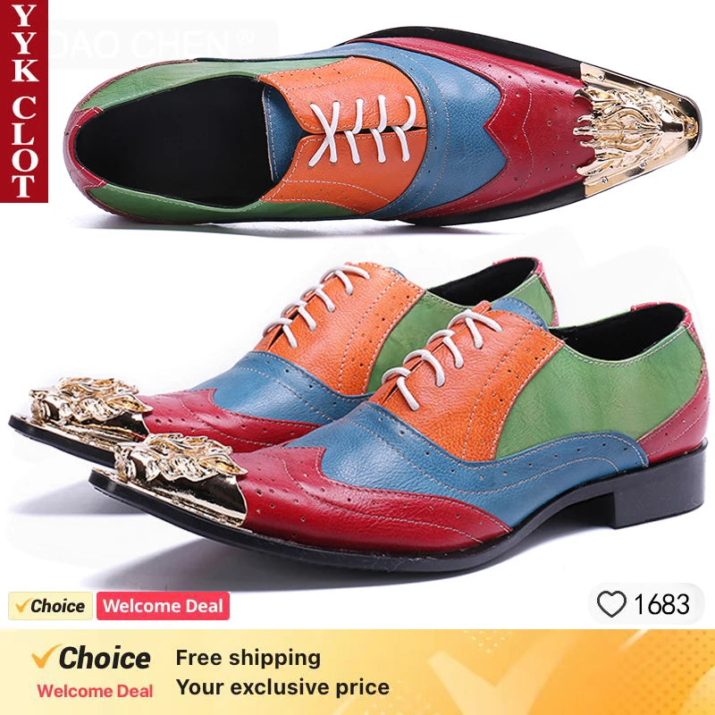 Cool Metal Toes Loafers Handmade  Party Shoes Man Flats Mix Color Fantastic Dress Shoes