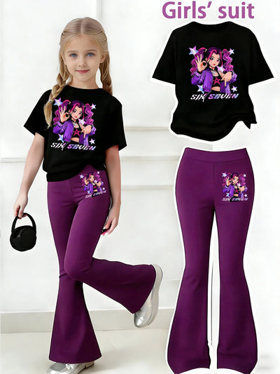 Girls' Summer Casual Outfit: Black Round - Neck | SAMAG