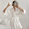 Women Wedding White Bride Robe Morning Gown 3/4 Sleeve | SAMAG