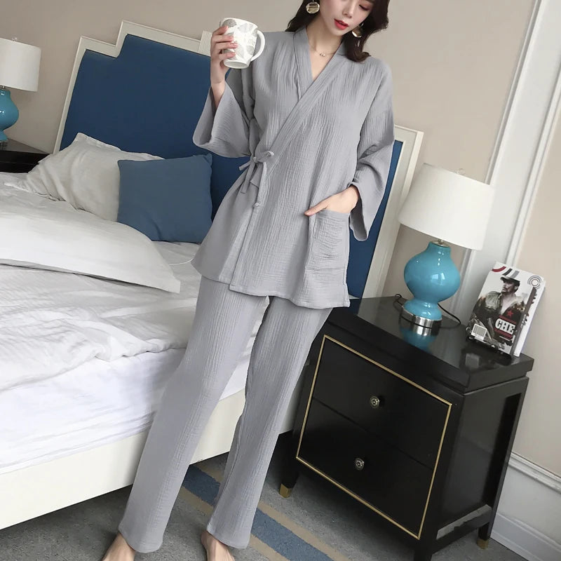 100% Cotton Gauze Women Pajama Robe Sets Spring Autumn | SAMAG