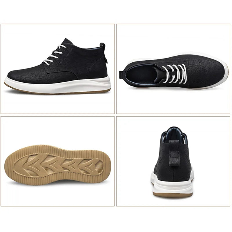 Men's genuine leather casual sports shoes new elevator shoes 8cm 6cm invisible height-enhancing shoes Men's elite sneakers