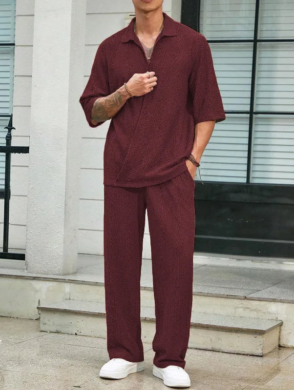 Commuter Suit Casual Shirt Solid Color Short Sleeve Pants | SAMAG