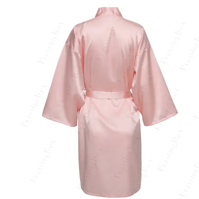 Solid Satin Night Robe, Elegant Half Sleeve V Neck House | SAMAG