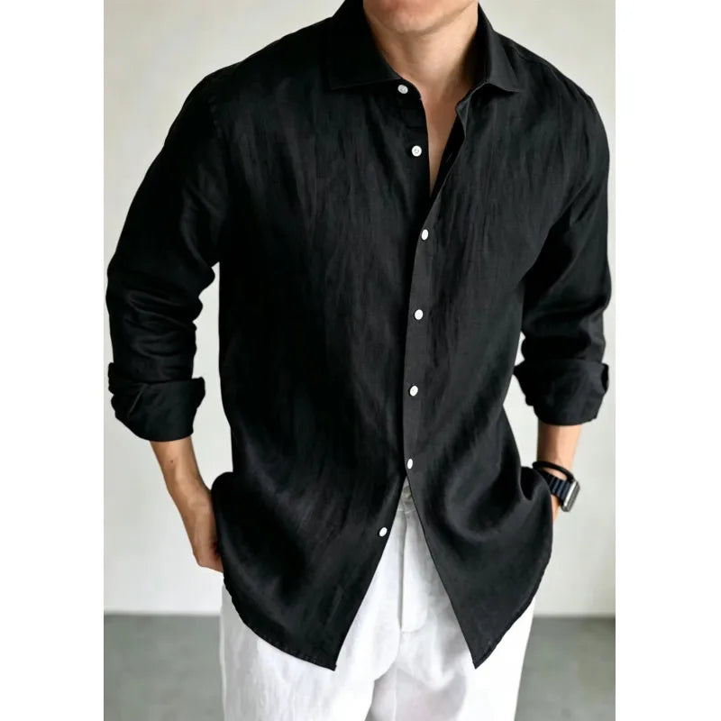 Men's Linen Shirt Cotton Blend Long Sleeve Button Down | SAMAG