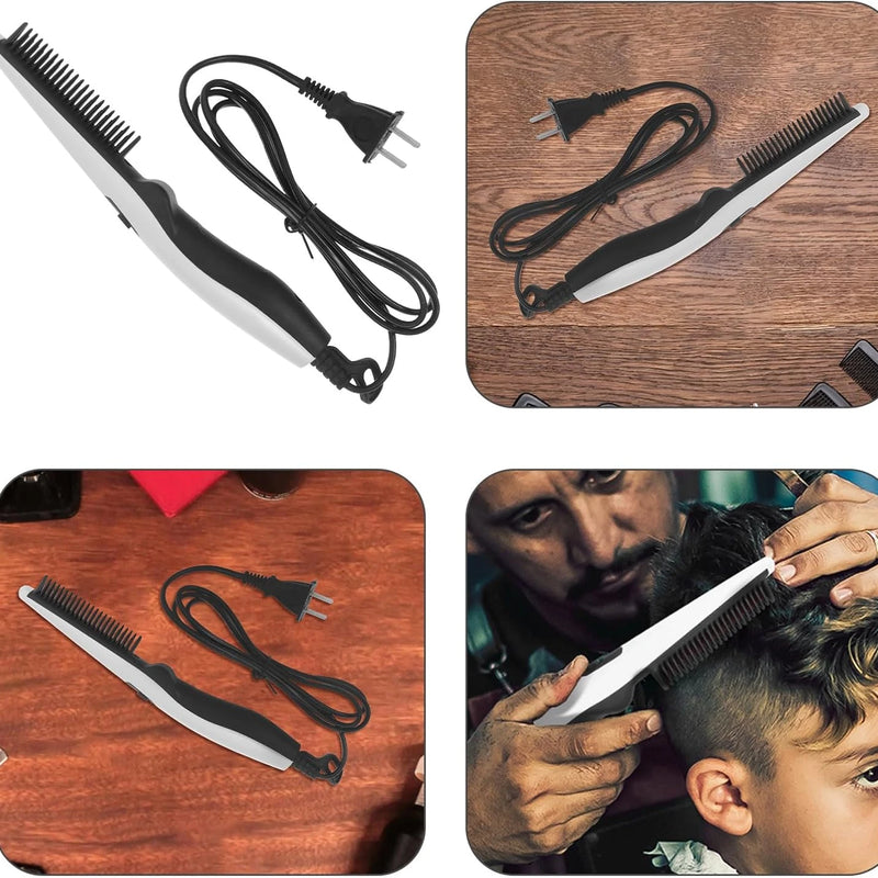 2-in-1 Electric Hair Straightening Comb Portable Anti-Scald Beard Straightener Fast Heat White Brush for Men & Women