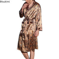 Men's Thin Bathrobe High Quality Nightrobes One-Piece Robe Male Loungewear Gents Spring and Autumn New Ice Silk Printed Pajamas