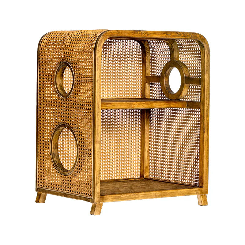 Double-Layer Wicker & Solid Wood Cat Bed for Cats and Small Dogs, Semi-Enclosed Large Cat Sofa, Indoor Pet Nest, Cat House