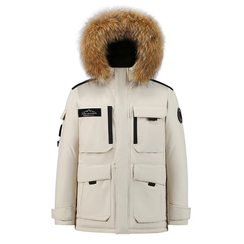 New White Duck Down Jacket Men Men's Coat Windproof Removable Cap Parkas Solid Color Outdoor Casual Hooded Overcoat Clothes