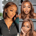 Chocolate Brown Bob Wigs 13x4 Lace Front Wig Bob Human Hair Brown Straight 200% Full Density Transparent Lace Frontal Wigs Bob Hair