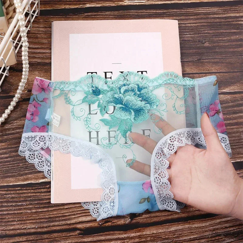 Superior Embroidery Flowers Underwear Women Lace Transparent Briefs Fashion Intimates Sexy Lingerie Panties Ladies Underpants