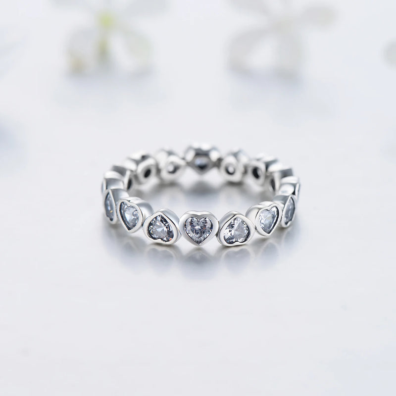 Modian Fashion Classic Cubic Zirconia Jewelry Real 925 sterling silver Love Hearts Ring Eternity Simulated Ring Bands Jewelry