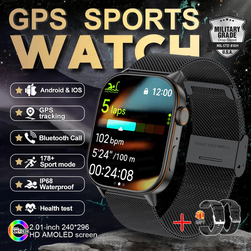 New GPS Military Smart Watch Bulit-in GPS Compass Altimeter Barometric 10ATM IP69K Waterproof AMOLED BT Call Smartwatch