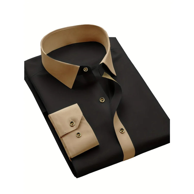 FGKKS Men Black Shirt High Street Patchwork Long Sleeve | SAMAG