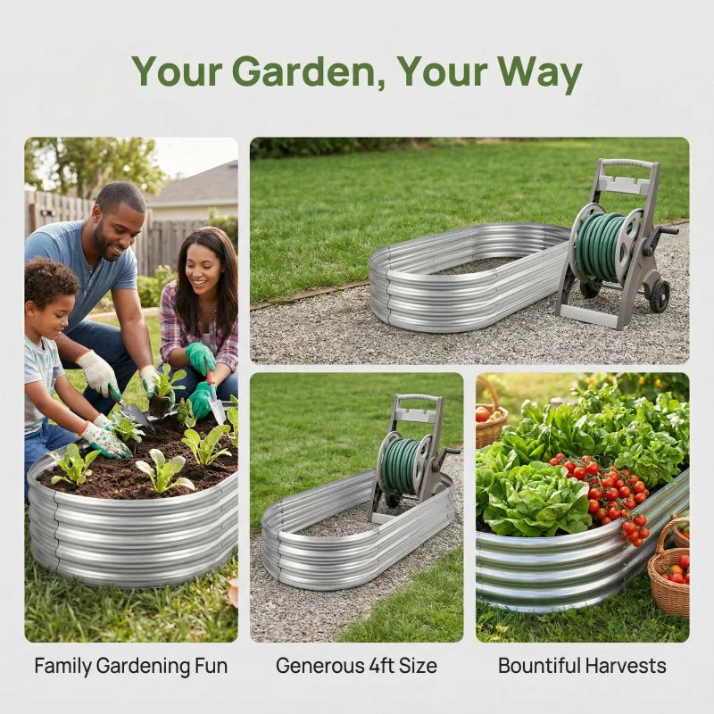Elevated Garden Bed for Balcony Large Space Oval-Shaped Galvanized Rust-Proof Home Use 4x2FT One Pack