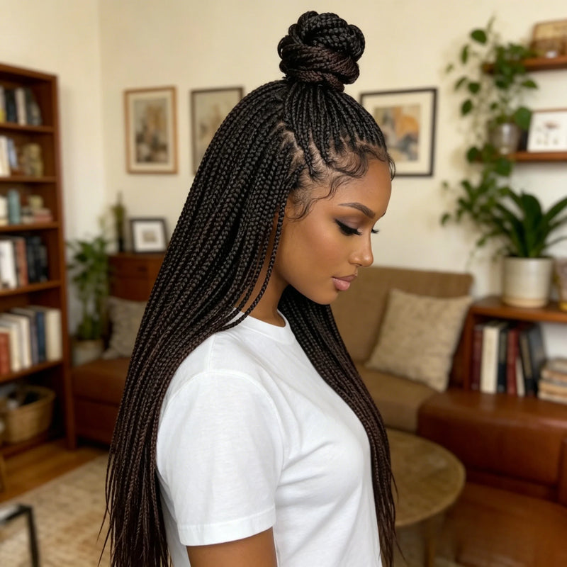 Ponytail Braided Wigs 36inch Cornrow Braided Wigs Synthetic Full Lace Knotless Braids Wig with Baby Hair for Black Women