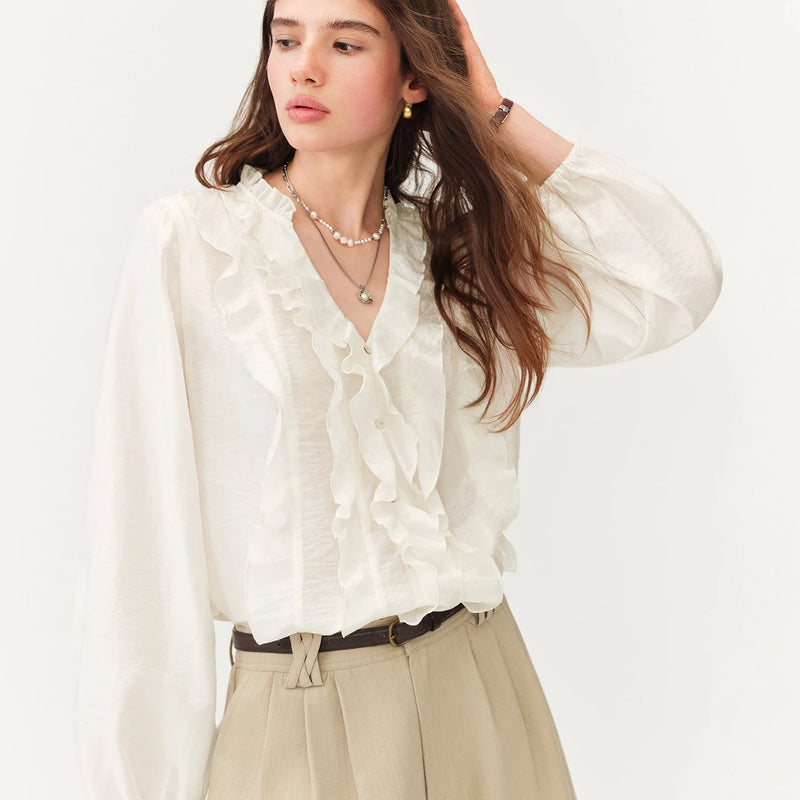 FSLE Summer New Women's French Style V - Neck Ruffle Blouse - View 7 | SAMAG
