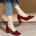 Spring Fashion New Style Square Toe Pumps Elegant Shallow Mouth High Heels Square Toe Color Matching Comfortable Women's Shoes