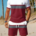 Casual Holiday Beach Men's T - shirt And Shorts 2 Pieces Sets Summer Suit Clothing Stripe Print Sleeve Tee - View 8 | SAMAG
