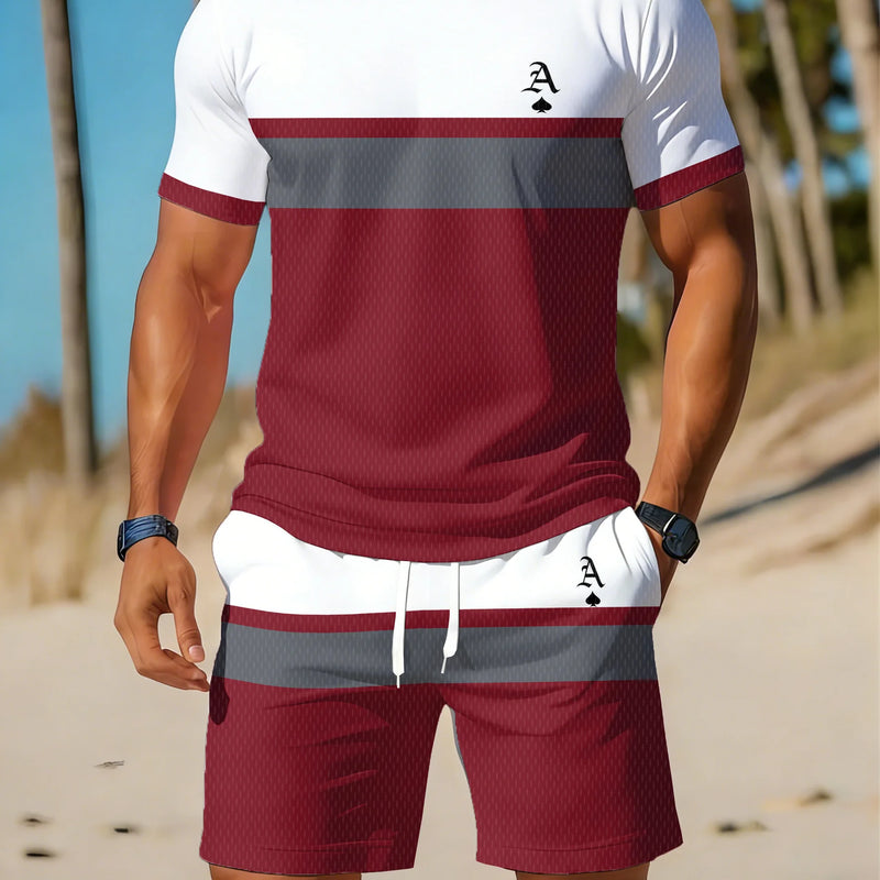 Casual Holiday Beach Men's T - shirt And Shorts 2 Pieces Sets Summer Suit Clothing Stripe Print Sleeve Tee - View 8 | SAMAG
