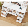 Large Vanity Desk with LED Mirror & Power Outlet 7 Drawers 4 Shelves 5 Hooks Bedroom Bathroom White, Customized