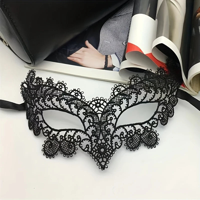 1PCS,Masquerade Black Lace Half-Face Mask for Women HalloweencosParty White Cute Eye Mask Veil