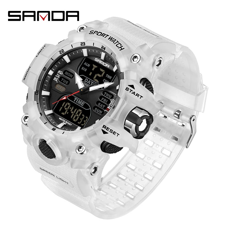 SANDA Men Quartz Watches G Style Military Sports LED Digital Outdoor Waterproof Dual Display Wristwatch - Visuel 16 | SAMAG