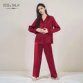 2025 Summer New 100% Mulberry Silk Long-Sleeve Long Pants 2PCS Sets Women's Pajama Set European  American Style Loungewear