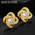 Hot New 18k Gold Round Zircon Rose Flower Multi Circular Stud Earring Fashion Accessory Anniversary Party Classic Luxury Jewelry