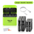 PALO 3400mWh Li-ion 1.5V AA and AAA Rechargeable Batteries with 8-channel magnetic flip charger for 1.5V 2A 3A Lithium Batteries
