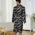 Spring and Autumn Men's Long Nightgown with Digital Printed Bat Pattern, A Comfortable Home Casual Bathrobe Men.
