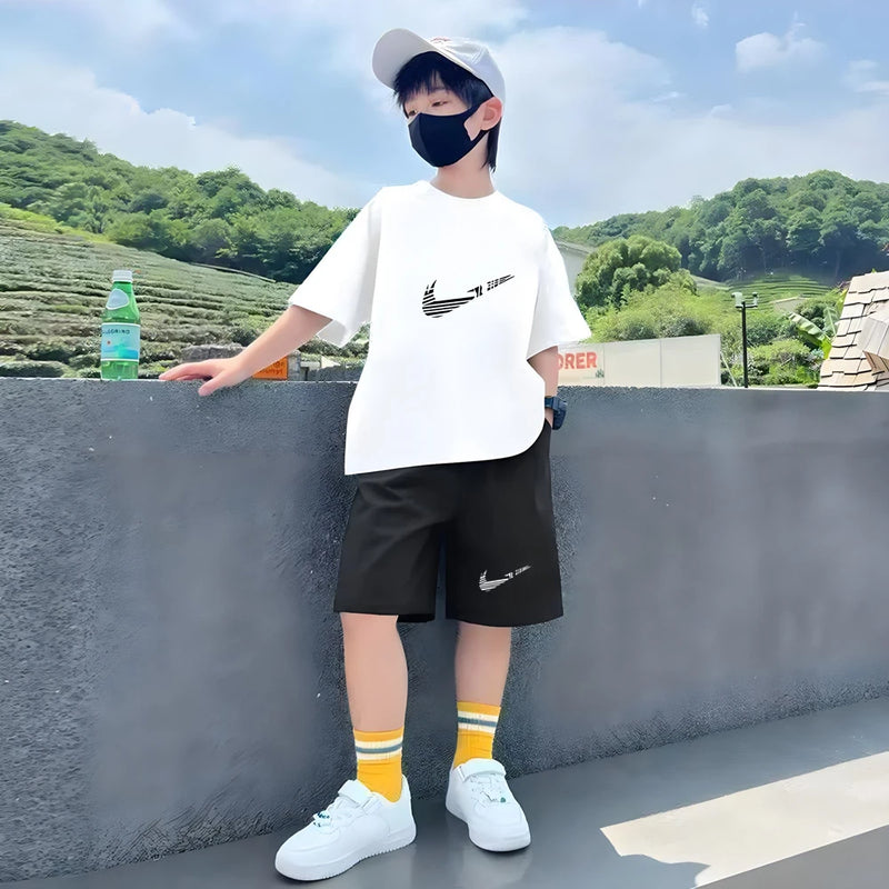 Children Set white T - shirt Short - Sleeved+Shorts Boy Girl - View 3 | SAMAG