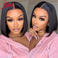 Brazilian Straight Lace Bob Wigs Sleek Short Lace Part Human Hair Wigs 200% Density Cheap Nature Remy Black Dark Hair Wigs