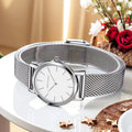 Stainless Steel Mesh Strap Women's Watch 36mm Silver Minimalist Dial Japanese Quartz Movement 6.9mm Slim Clock 3Bar Life Waterproof Local Fast Shipping Hannah Martin Brand Watch