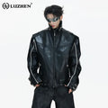 LUZHEN 2026 Stylish Stripe Original Patchwork Design Stand Neck Leather Jacket Men's Trendy High Quality Motorcycles Coat JY6331