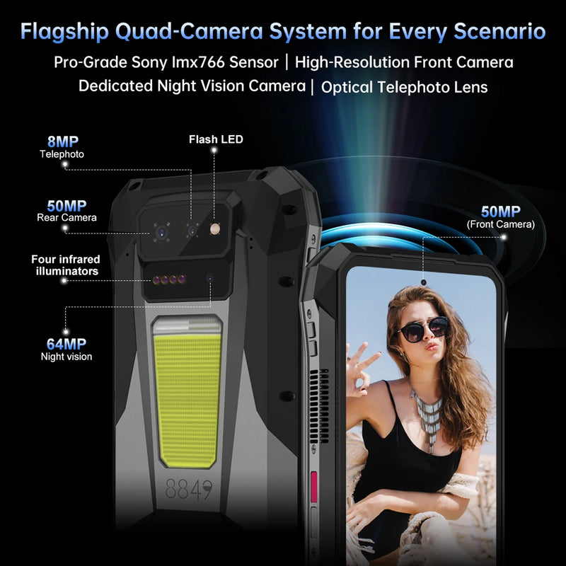 World premiere】Unihertz by 8849 TANK X Rugged Phone 5G Android 15 Built-in 1080P 220 lumen Projection 17600mah Battery 32+512GB
