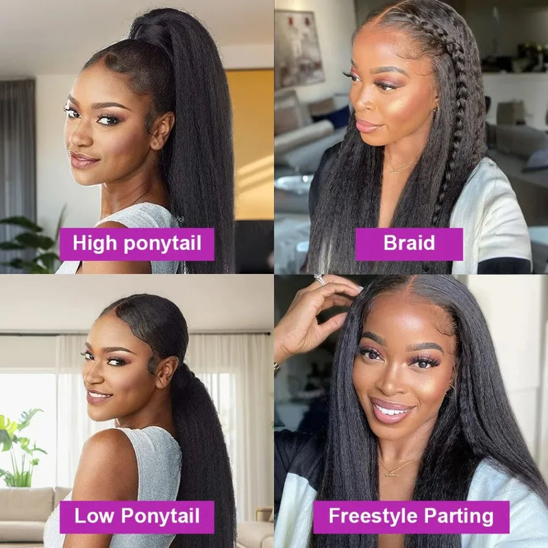 40 Inch Invisible Strap 360 Transparent Full Lace Glueless Wig Invisible Drawstring Wig Kinky Straight Ready To Wear HD Lace Front Human Hair Wigs Wear & Go